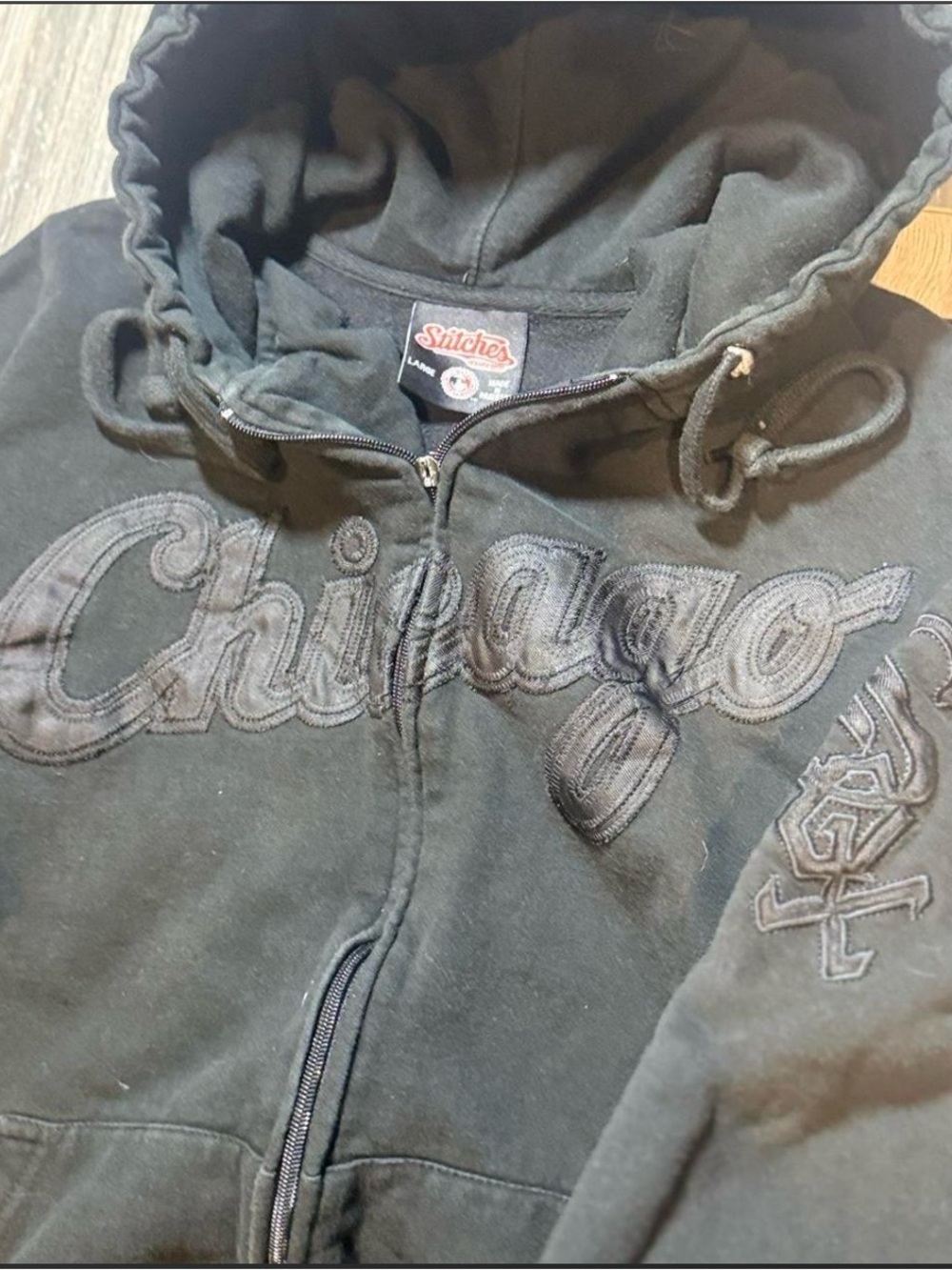 Stitches Black 'Chicago' Embroidered Zip Hoodie